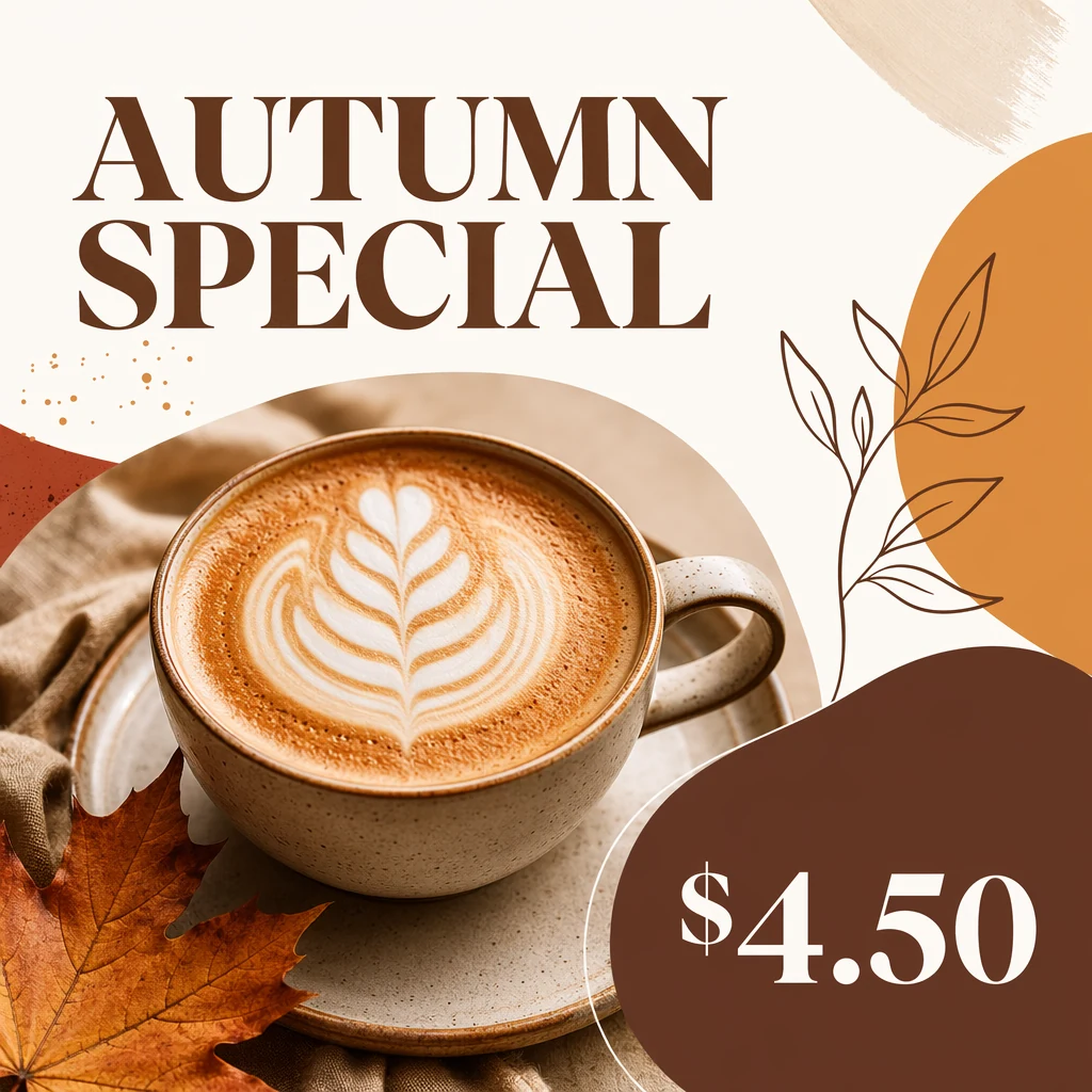 동일한 카페 프로모션 크리에이티브를 1:1 비율로 출력 — Instagram 피드 형식