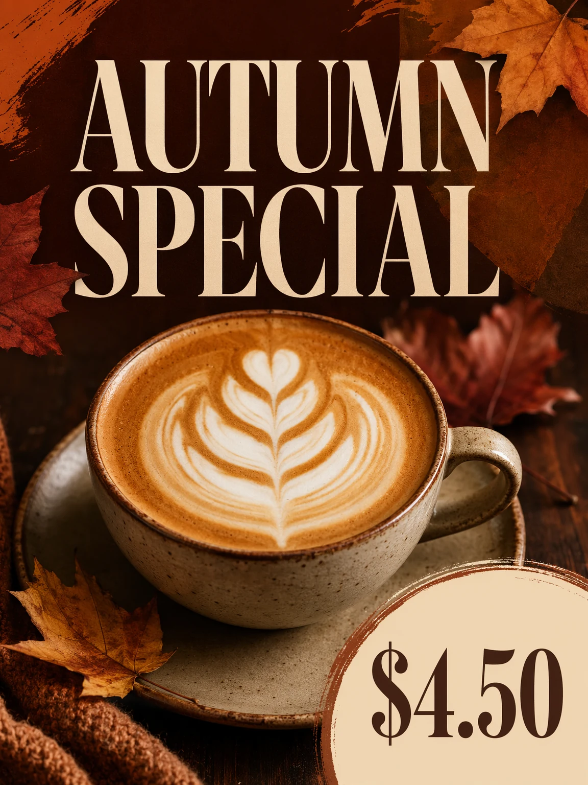 동일한 카페 프로모션 크리에이티브를 3:4 비율로 출력 — Pinterest / 인쇄 형식