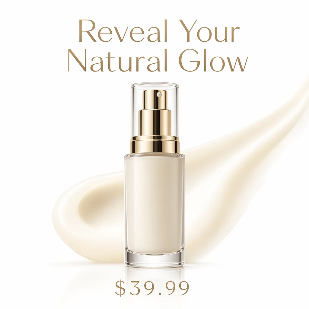 동일한 스킨케어 광고 — 영어 버전 헤드라인 "Reveal Your Natural Glow"