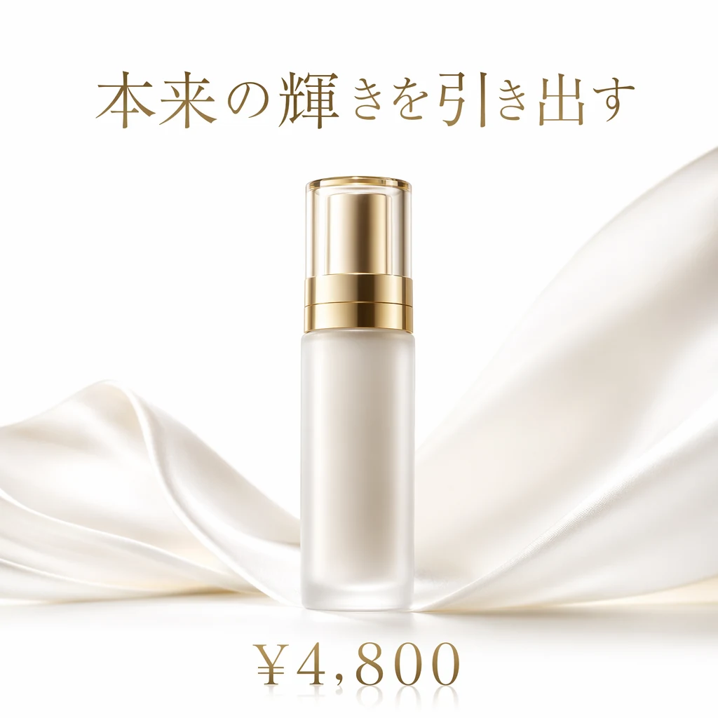 동일한 스킨케어 광고 — 일본어 버전 헤드라인 "本来の輝きを引き出す"