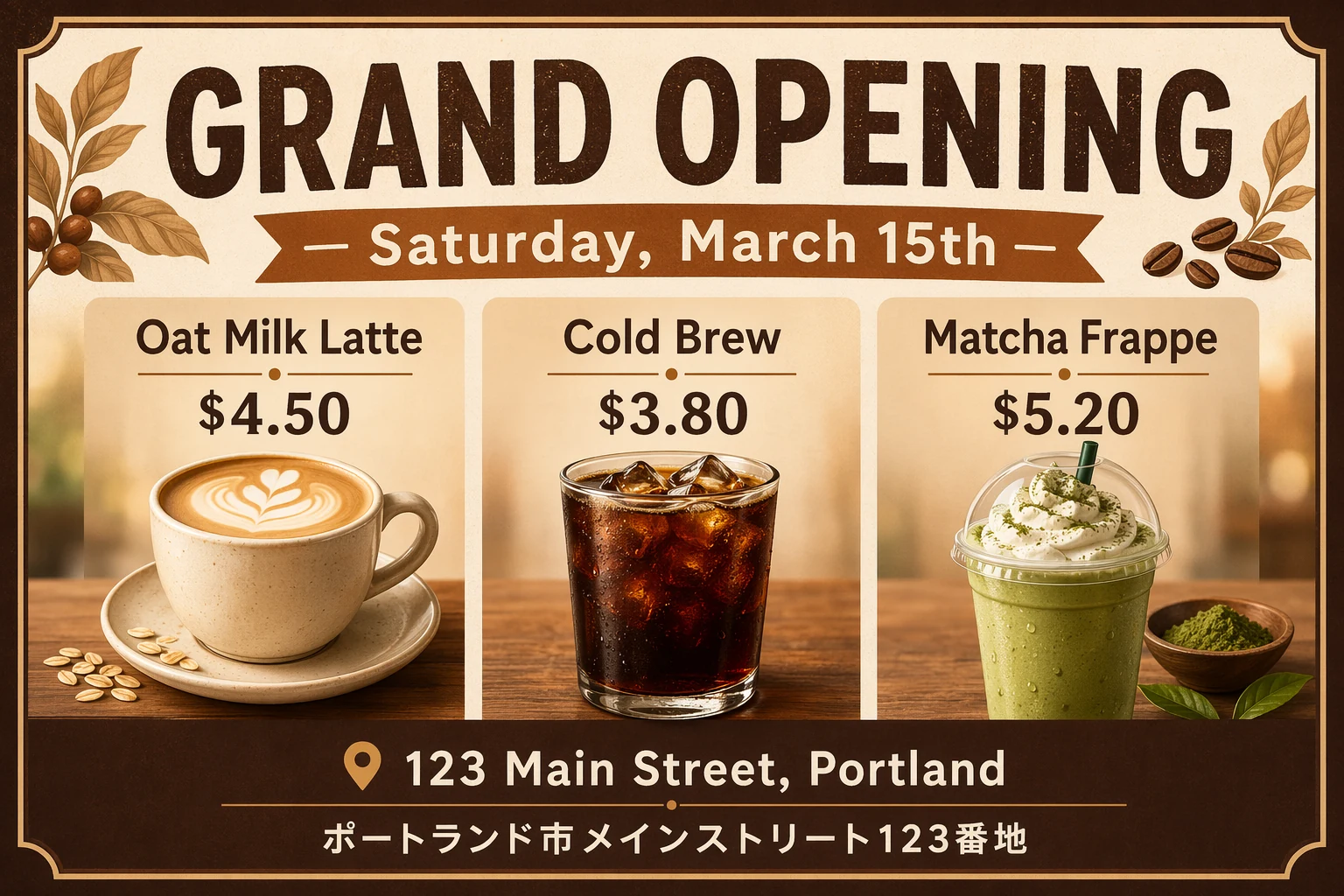 GPT-Image-2 multilingual text poster output — Latin and Japanese on the same canvas, with prices, dates, and address all crisp