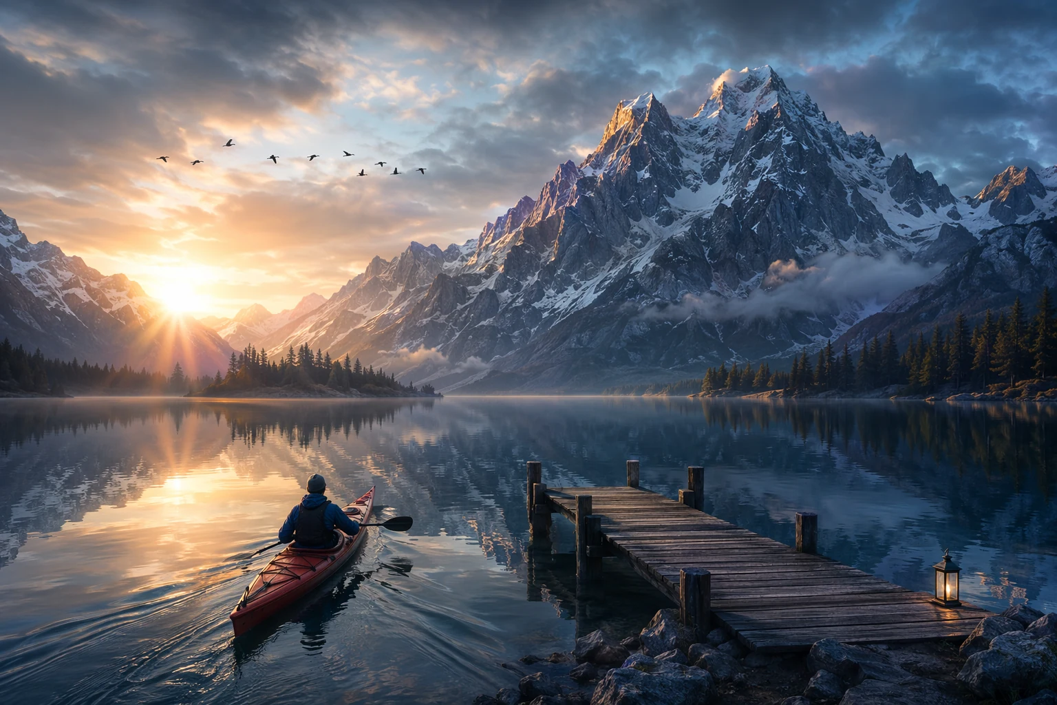 Edit 3: kayak and birds added, slightly cooler palette