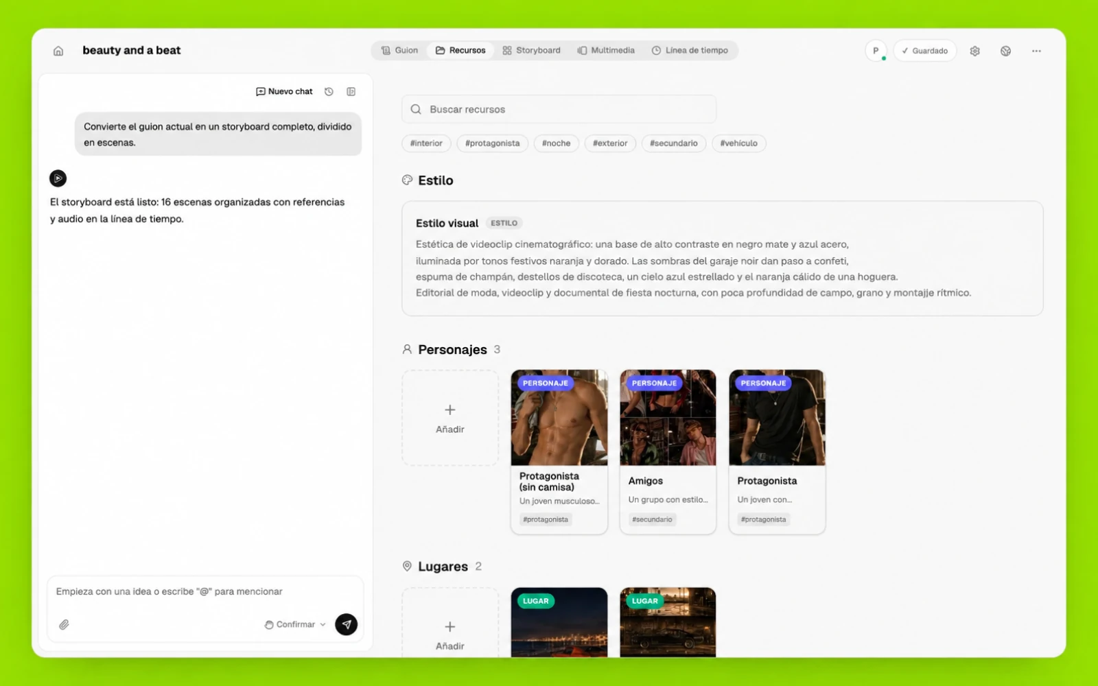 Personajes y lugares reutilizables en la biblioteca de recursos de Pixo