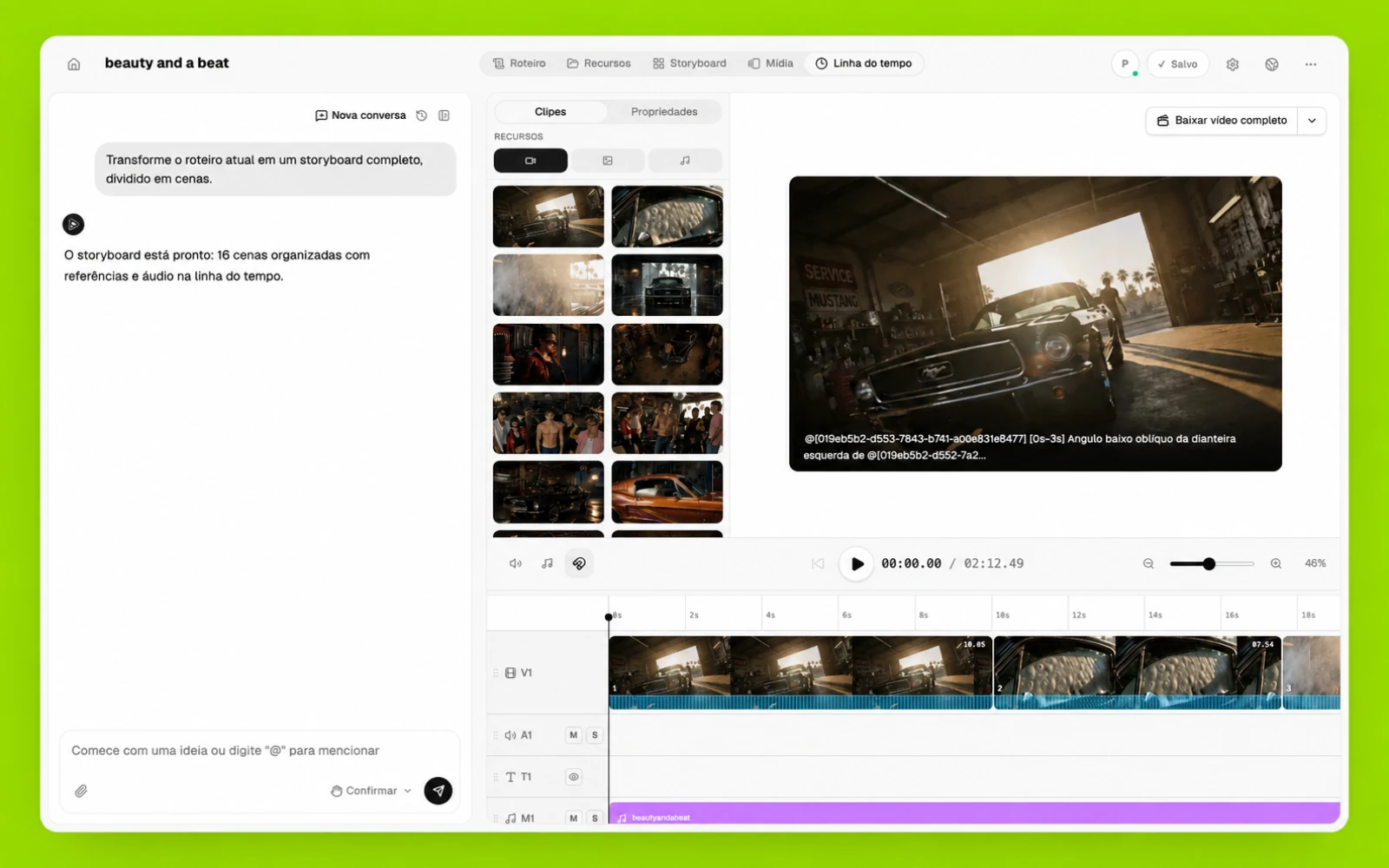 Edição de vídeo multipista finalizada na timeline do Pixo