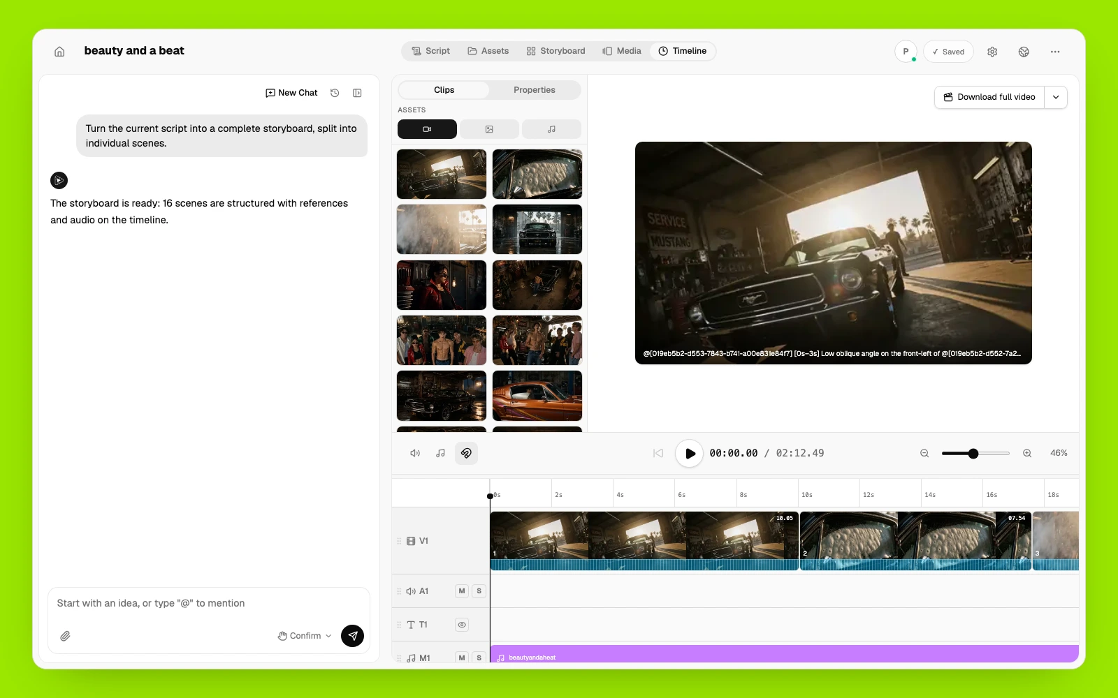 A finished multi-track video edit on the Pixo timeline
